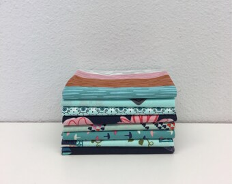 Cotton + Steel Fat Quarter Set in Aqua/Navy/Pink - 8 Fat Quarters