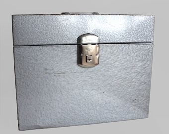 Metal File Box Vintage With Key / Industrial Style/ Climax File Box/ Gray Metal Box
