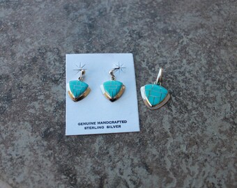 Turquoise Triangle Pendant and Earrings in Sterling Silver