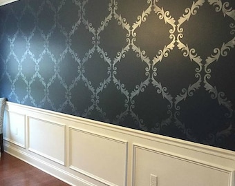 Large Trellis Pattern Wall Stencil - Decorate a DIY Wall Mural Design with Classic Damask Wallpaper Look
