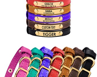 Cat Collar, Personalized Cat Collar, Dog Collar, Small Dog Collar Engraved Nameplate, Leather Cat Collar for Cat