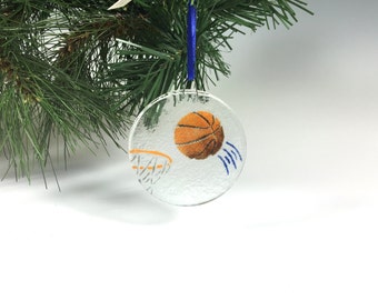 Basketball Ornament, Sports, Fused Glass, Basketball Gift