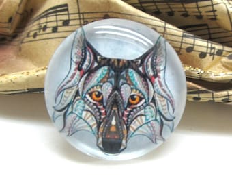 1 cabochon 25 mm glass Tribal Wolf - 25 mm