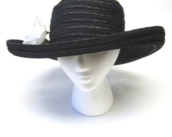 Black Boater Hat Made In Italy Curled Brim