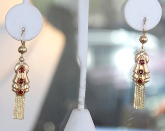 Three stone with fringe 14k Yellow Gold Antique Earrings Drops