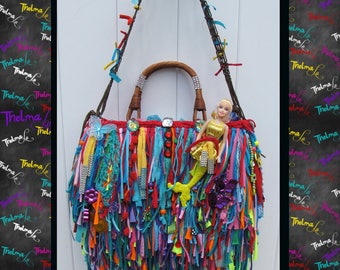 Mermaid fringe bag,Custom Fringe purse,upcycled handbag,flowers,bling,jewels,rhinestones