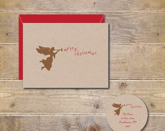 Christmas Cards, Angels, Horns, Holiday Cards, Rustic Christmas, Angel Cards, Christmas Card Sets, Holiday Card Sets, Angel Horn