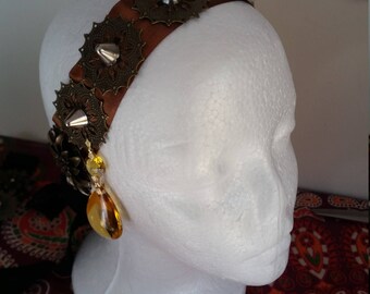 Tribal Fusion Belly Dance Headdress, Costume Headpiece, Steampunk Headband - Copper