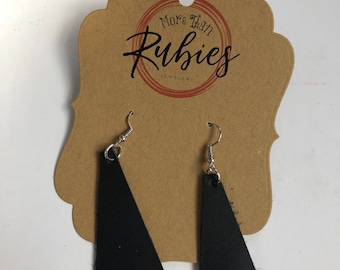 black leather triangle earrings