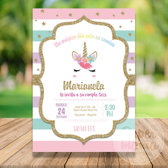 Invitación Unicornio Imprimible Invitación de cumpleaños de Invitación Unicornio Imprimible Invitación de cumpleaños de