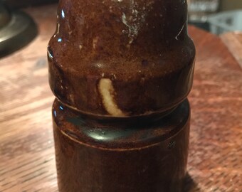 Very Old Brown Glazed Ceramic Insulator Industrial Antiques