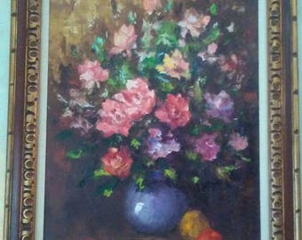 Original floral still life oil painting on canvas