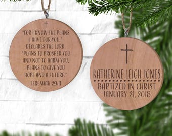 Baptism Ornament, Personalized Christmas Ornament, Christening Ornament, Bible, Jeremiah 29 I know the plans I have for you, Christian Gifts