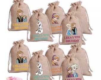 Frozen Theme Burlap Goodie Bags | Party Favors | Frozen Birthday | Sisters Forever | Princess Anna & Elsa