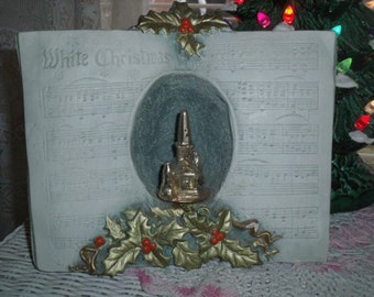Vintage White Christmas Song Book Church Chalkware Decoration