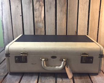 Vintage Navy and Antique White Maximillion Suitcase, Vintage Suitcase, Vintage Luggage