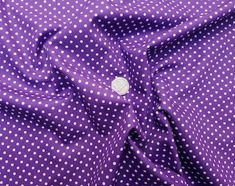 Rose & Hubble 100% Cotton Poplin Fabric - 3mm Polkadot Spot - Purple - Dressmaking , Quilting, Craft Material