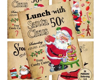 INSTANT DOWNLOAD, 3.5x4.5 Vintage Santa Claus Cards, Christmas Cards, Digital Collage Sheet, Printable
