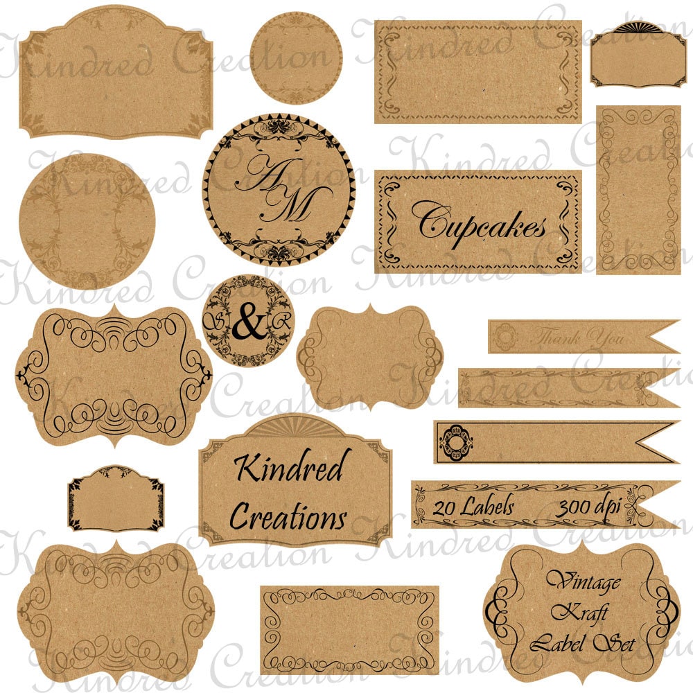 Printable Old Labels | vintage kraft paper labels monogram tags circle frame Printable Old Labels | vintage kraft paper labels monogram tags circle frame