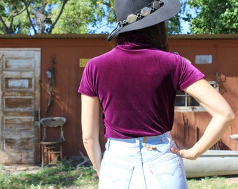 Velvet top // vintage plum velvet mock neck top