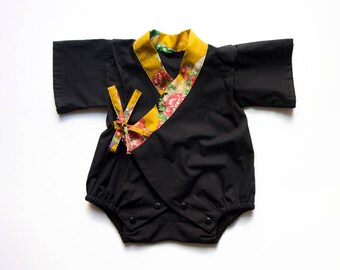 Handmade kimono romper, baby kimono, baby jinbei, new baby gift, newborn gift, japanese outfit, gender neutral kimono, baby shower