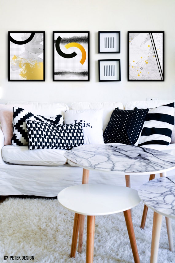 Set of 3 prints abstract art gold foil posters living Set of 3 prints abstract art gold foil posters living