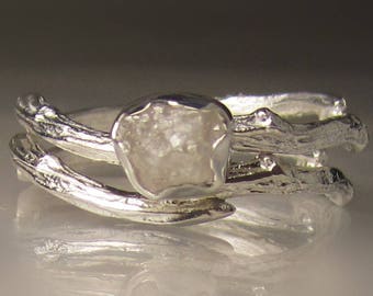 White Raw Diamond Ring, Raw Diamond Engagement Ring, Rough Diamond Engagement Set