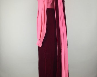 1960s Vintage Crushed Raspberry Velvet Empire Waist Dress