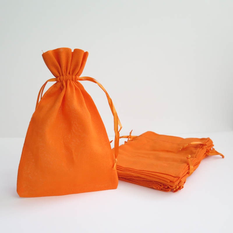 Cotton Muslin Bags Orange Large Drawstring Muslin Pouches