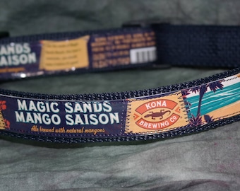 Aloha!! Adjustable Dog Collar from Recycled Kona Magic Sands Mango Saison Beer Labels