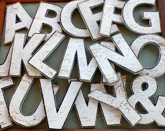 Vintage FARMHOUSE Painted Wooden 9 inch LETTERS: Salvaged Distressed Crackled Paint Rustic Fixer Upper Style Farmhouse Authentic Antique
