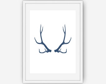Navy Blue Antler Print, Antler Wall Art, Antler Print, Navy Blue Wall Art, Wall Art, Printable, Instant Download