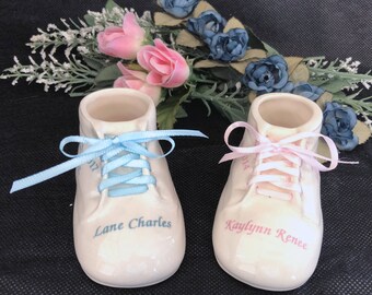 1 Personalized Ceramic Baby Shoe Bootie Keepsake Newborn Birthday Gift