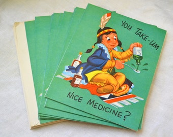 1950s NOS Native American Get Well Card with Envelope