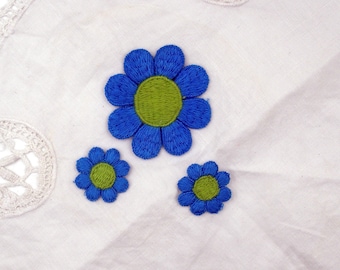 Vintage Flower Appliques-Blue Daisies- Set of Three