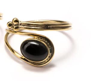 Adjustable Gemstone Rings Brass, black Onyx Gemstone (BO1) Handmade, Boho Rings, Tribal Jewellery Gift Boxed + Gift Bag , Free UK Delivery