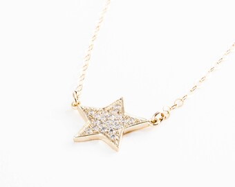 Hokule'a necklace - gold star necklace, shooting star necklace, delicate gold pendant necklace, cz star necklace, everyday necklace, hawaii