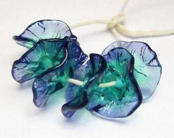 Handmade Lampwork Glass Floral Disk Beads - Fairy Flowers - Enchanted