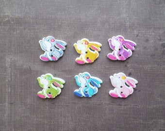 buttons 10 wood animals rabbit shape