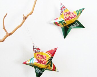 Tahitian Treat Stars Christmas Ornaments Soda Can Upcycled Yellow
