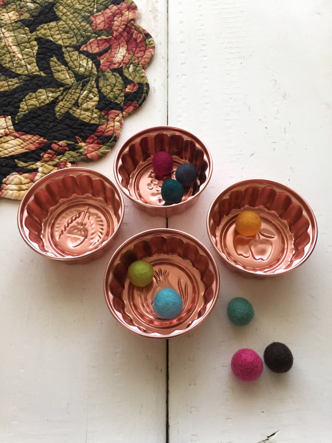 4 Small Round Copper Jello Molds Little Copper Jello Molds