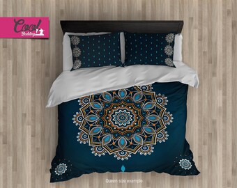Queen Duvet Cover Set, Comforter Blue Mandala ON SALE
