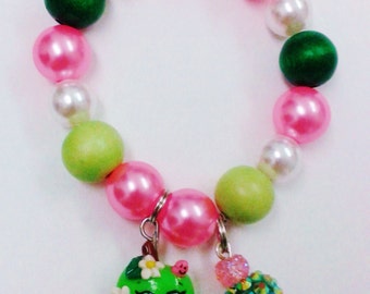 Apple Blossom shopkin inspired charm bracelet (stretchy)
