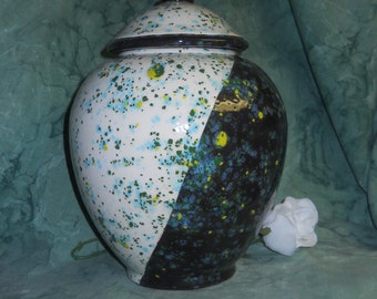 Black and white cremation urn,Ceramic jar with lid,urn, Jar with lid,large urn, large jar, art pottery, handmade