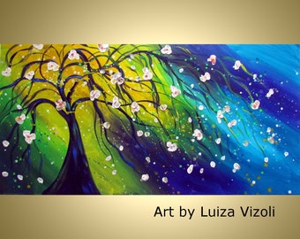 Original 72X36 Modern Tree Landscape Painting SUMMER MUSIC Large Canvas Art by Luiza Vizoli