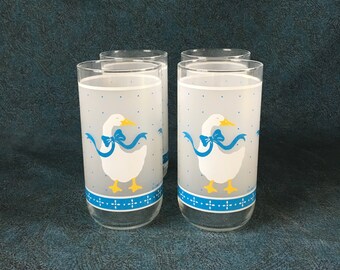 Vintage Libbey Goose or Duck Drinking Glasses, Set of 4, Country Kitchen