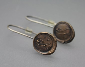 Wax Seal Jewelry, Wax Seal Earrings, Mixed Metal Earrings, Hope, Awareness Ribbon, Awareness Jewelry, Ribbon Jewelry, Cancer Jewelry
