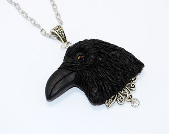 Raven pendant raven jewelry crow bird necklace Polymer clay Gothic jewelry Victorian pendant Totem Celtic Gothic Viking amulet talisman