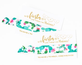 Watercolor Cactus Hair Tie Favors | Fiesta Bachelorette Party Favors, Cactus Succulent Floral, Wedding + Bachelorette Party Hair Tie Favors