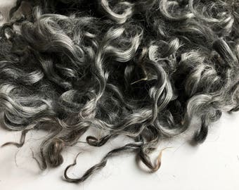 Gotland Fleece, Washed, Undyed, Silver, Gray, Black 2 Ounces, Natural, Fiber, Wool, Spin, Felt, Doll Hair